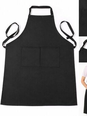 Kitchen Apron Black by Syntus Adjustable Bib 2 Pockets Stain Water Resistant Big